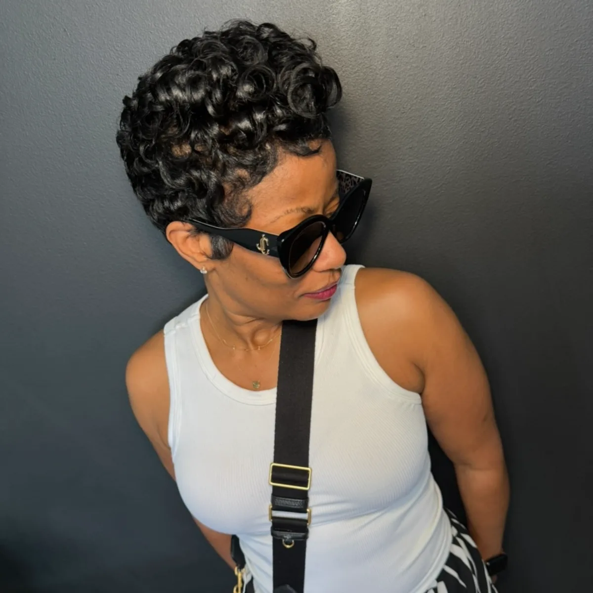 Pixie haircut featuring bold highlights