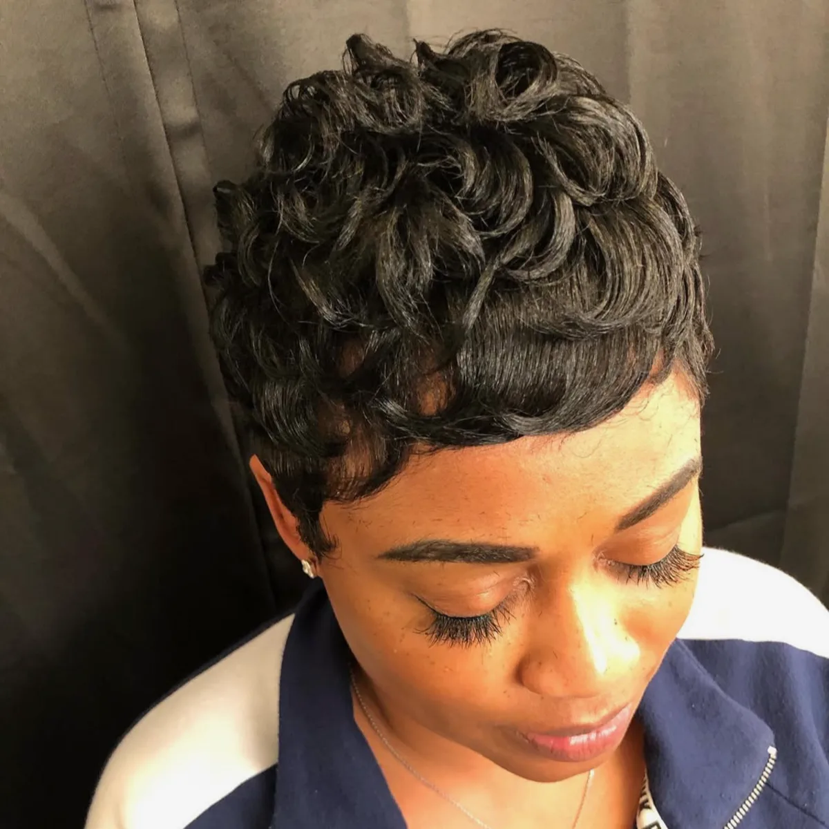 Textured pixie cut styled for volume and movement